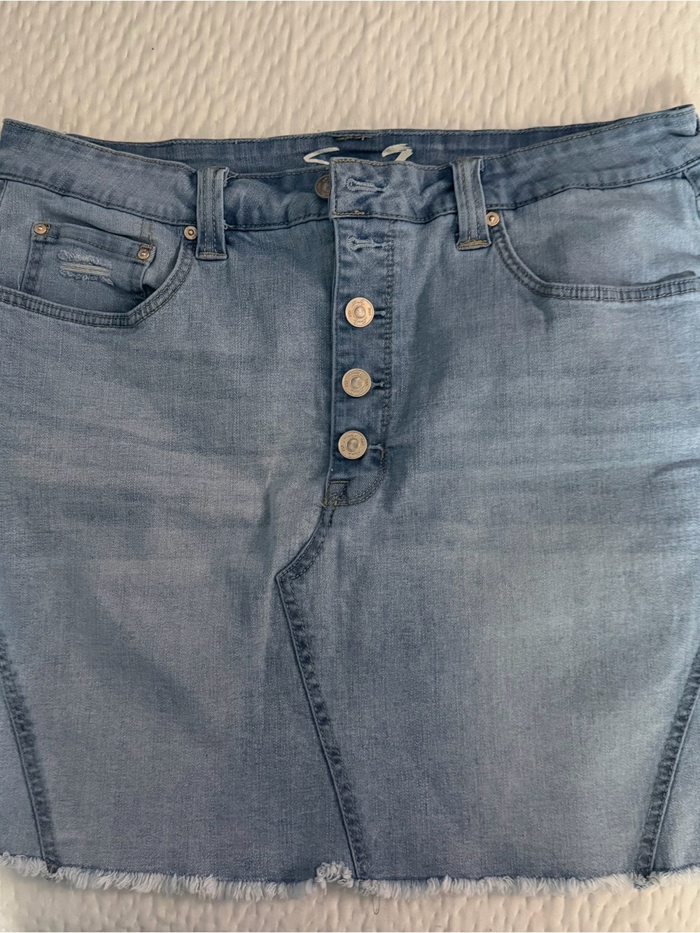 Seven7 Light Blue Slim womans Jean button fly Skirt